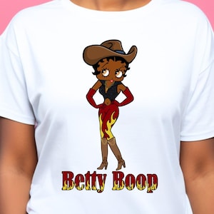 Maglietta da cowgirl, maglietta di Betty Boop, maglietta retrò con personaggio dei cartoni animati di Betty Boop, ragazza afroamericana della contea, regalo di compleanno per lei