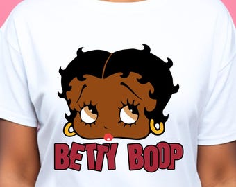 Cute Betty Boop T-Shirt for Women, Retro Black Girl Vintage Tee, Cartoon Graphic Shirt, Black Betty Boop Design 90s Style Top, Birthday Gift