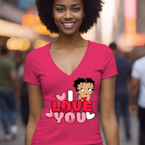 Ik hou van je Betty Boop-shirt, schattig Betty Boop-shirt, I Love You-T-shirt, Moederdag T-shirt, Betty Boop damesv-hals, Betty Boop ontwerp