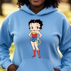 Betty Boop Design Casual Hoodie For Womens Clothing, Betty Boop Cartoon Graphic Hoodie, Comics Wonder Woman Hoodie, Christmas Gift For Her