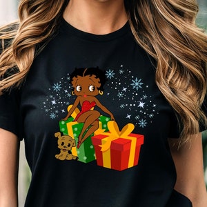 Betty Boop Christmas Shirt, Holiday Shirt, Cute Betty Boop Shirt, Graphic Tee, Christmas Gift for Her, Black Betty Boop Womens Shirt Gift