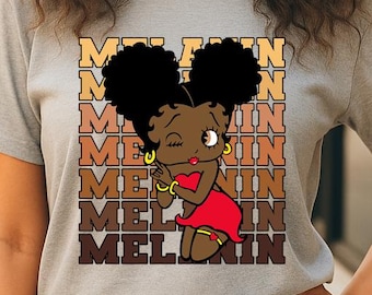 Betty Boop svart flickaskjorta, melanin födelsedagskjorta, söt grafisk t-shirt, avslappnad bomullst-shirt för kvinnor