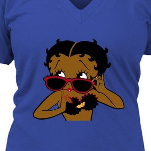 Betty Boop with Glasses Shirt, Betty Boop Shirt, Afro Girl, Betty Boop Merchandise, Cute Black Girl Shirt, Black Betty Boop, Womens V-Neck
