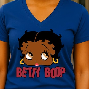 T-shirt Betty Boop met v-hals, retro vintage zwarte meisjestop, dameskleding-T-shirt, ontwerpshirt Betty Boop, zwart T-shirt Betty Boop, Betty Boop