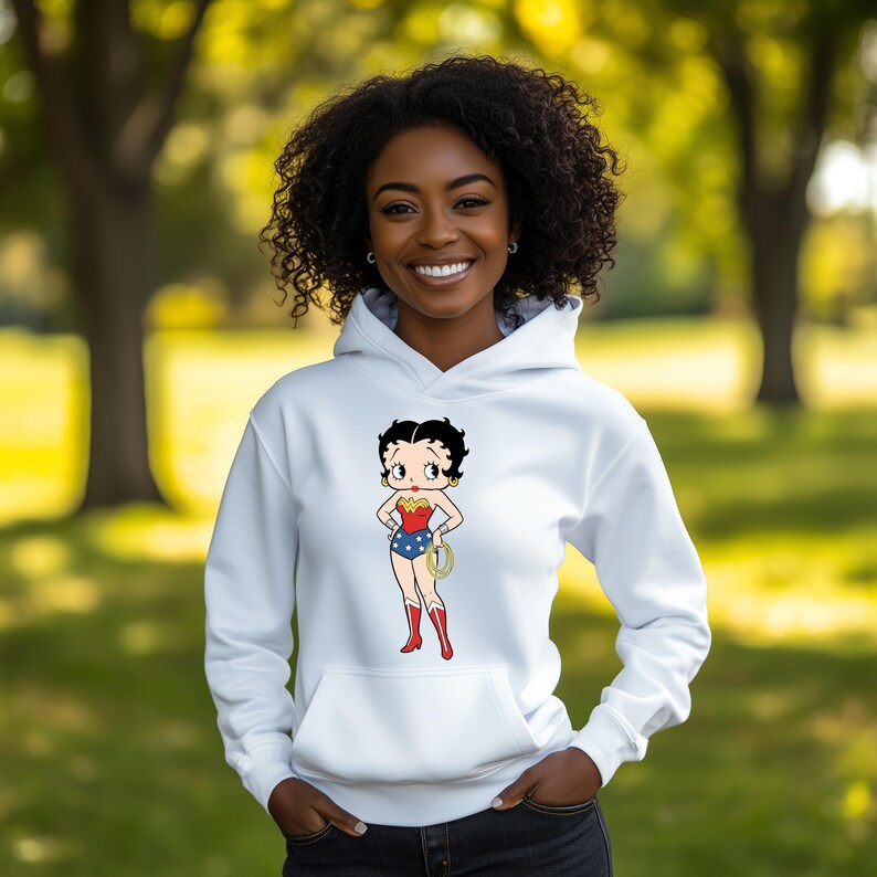 Betty Boop Design Casual Hoodie För Damkläder, Betty Boop Tecknad Grafisk Hoodie, Serietidningar Wonder Woman Casual Hoodie, Julklapp White