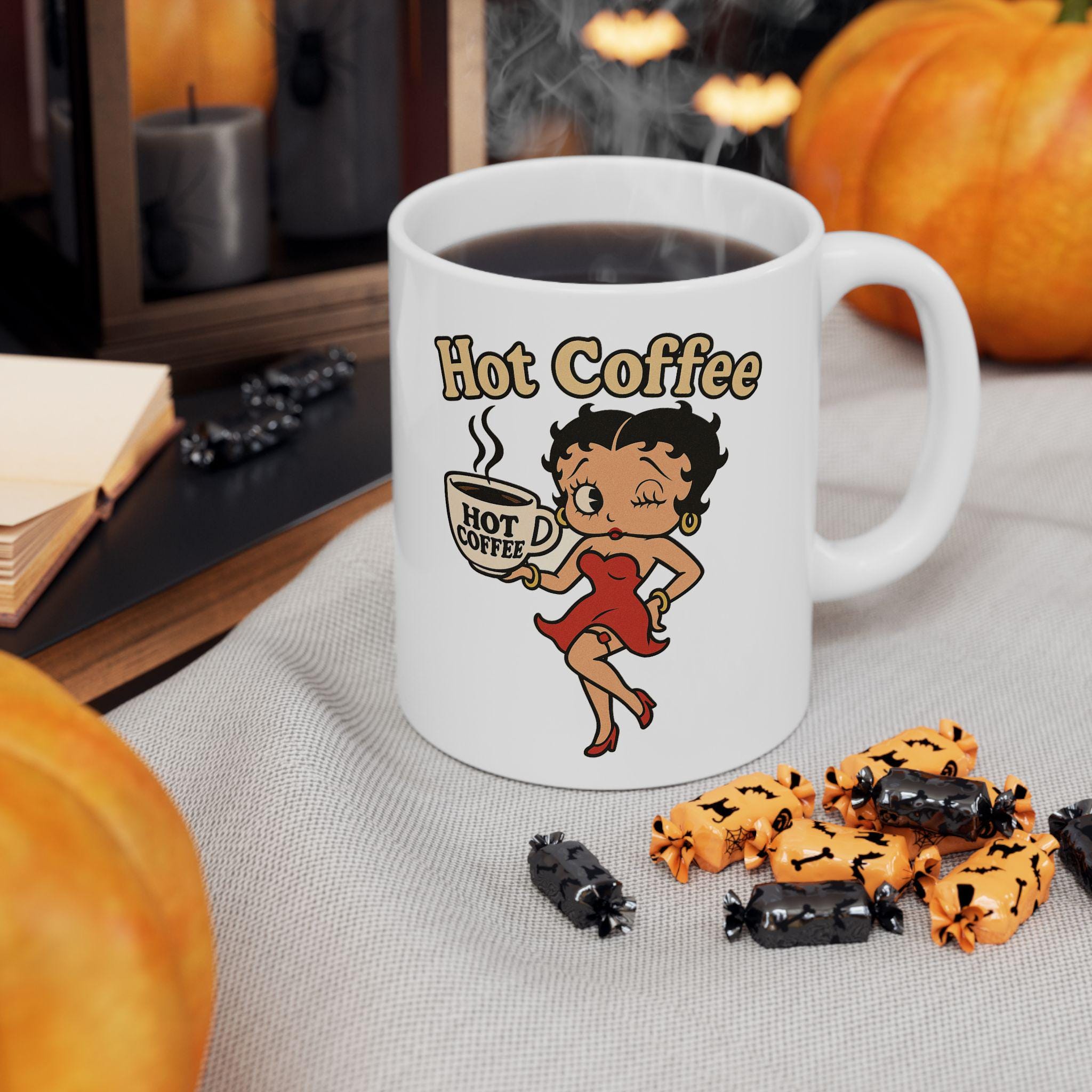 Betty Boop - Taza De Café De Cerámica Con Lunares Rosados, Tazas De Regalo Novedosas Para Café, Té Y Bebidas Calientes, 11 Onzas, Color Blanco