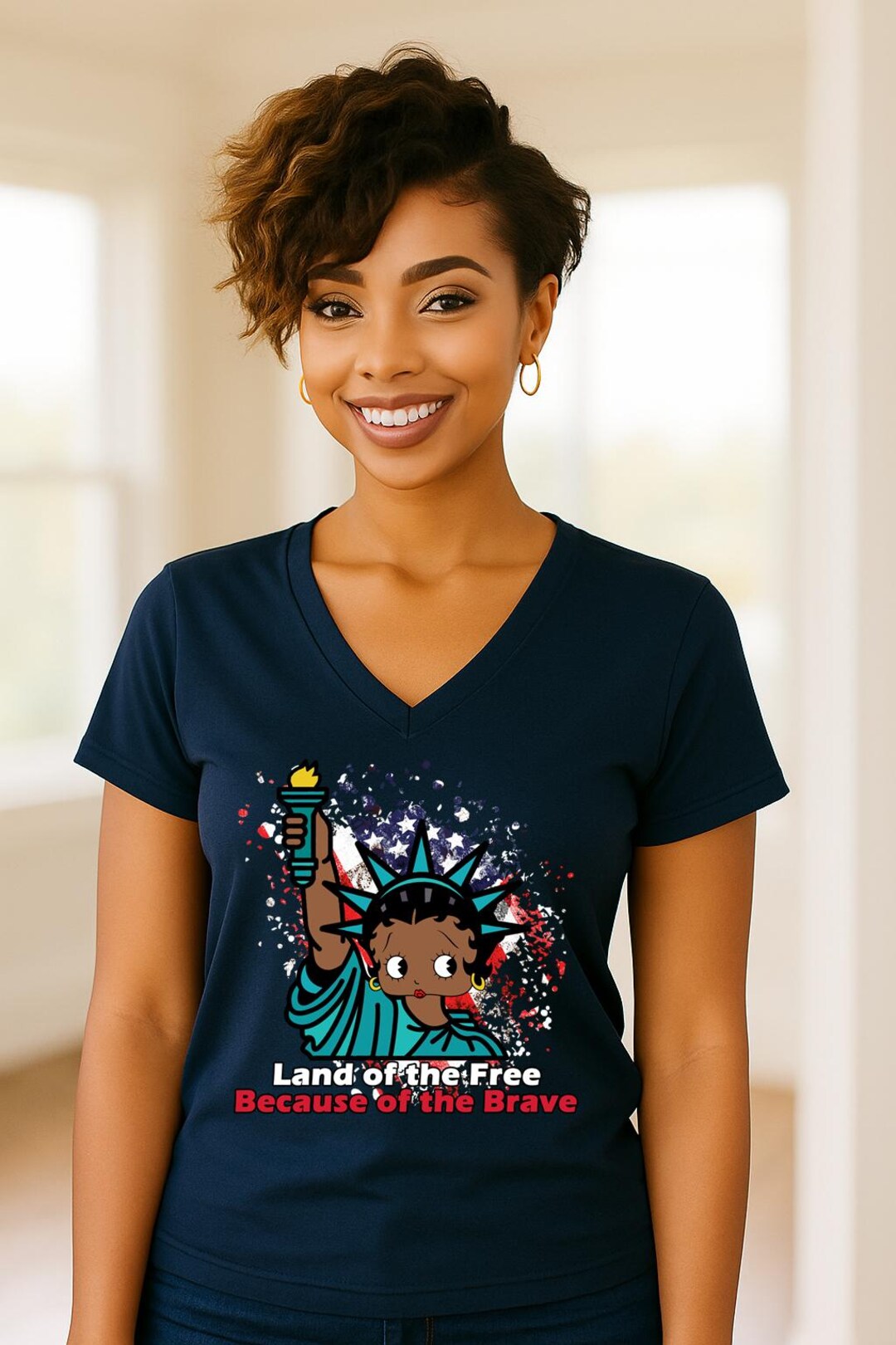 Betty Boop Patriotic V-neck T-shirt, Independence Day Shirt 