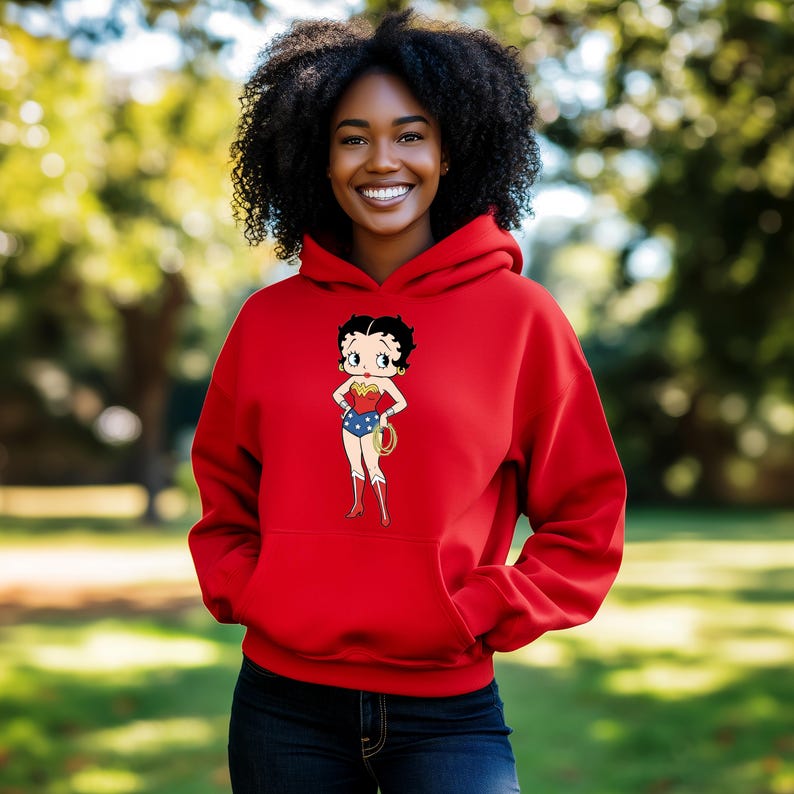 Betty Boop Design Casual Hoodie För Damkläder, Betty Boop Tecknad Grafisk Hoodie, Serietidningar Wonder Woman Casual Hoodie, Julklapp Red