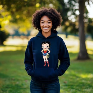 Betty Boop Design Casual Hoodie För Damkläder, Betty Boop Tecknad Grafisk Hoodie, Serietidningar Wonder Woman Casual Hoodie, Julklapp Navy