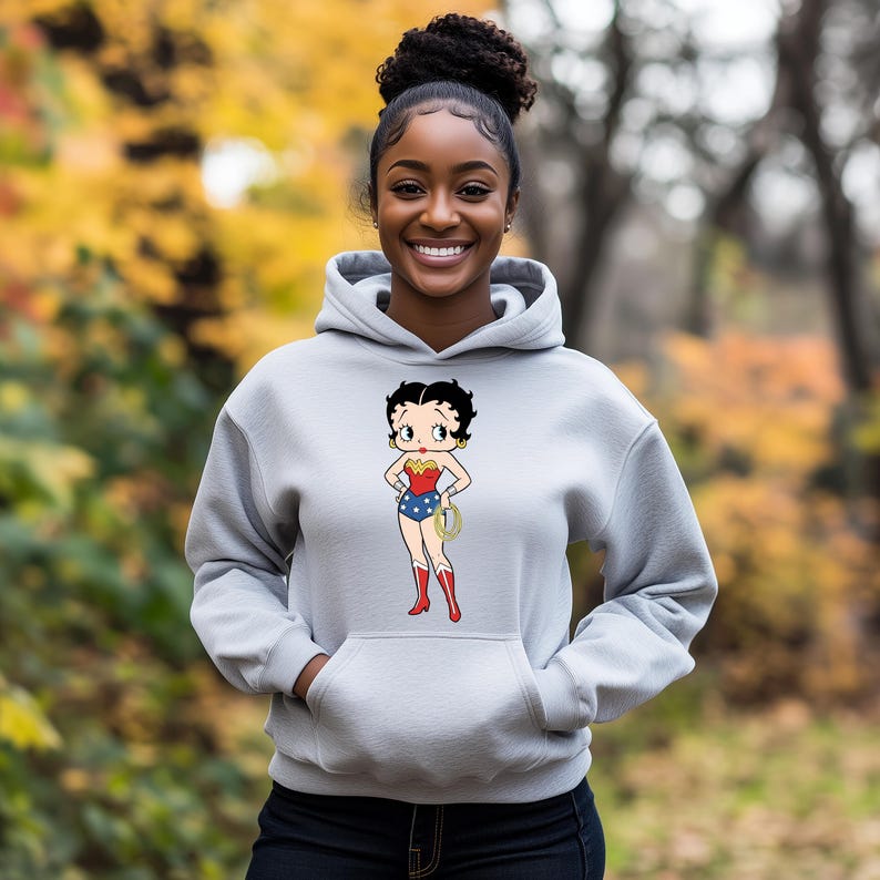 Betty Boop Design Casual Hoodie För Damkläder, Betty Boop Tecknad Grafisk Hoodie, Serietidningar Wonder Woman Casual Hoodie, Julklapp Ash