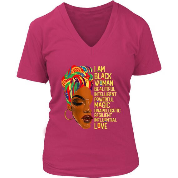 I Am Black Woman V-neck Shirt, Black Girl Magic, Afro Art Tee