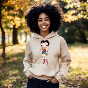Betty Boop Design Casual Hoodie För Damkläder, Betty Boop Tecknad Grafisk Hoodie, Serietidningar Wonder Woman Casual Hoodie, Julklapp Sand