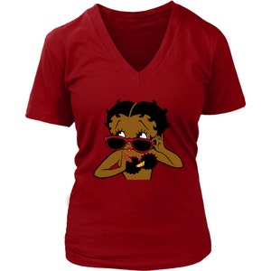 Betty Boop with Glasses | Betty Boop Afro Girl | Betty Boop Merchandise - District Womens V-Neck