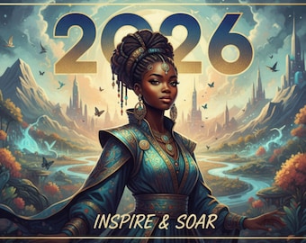 Schwarze Frau Wandkunst 2026 Kalender, druckbarer digitaler Kalender 2026, schwarzer Kunstkalender Canva PDF, bearbeitbarer Monatsplaner, Büroplaner