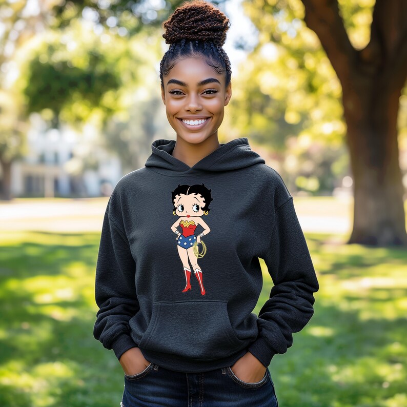 Betty Boop Design Casual Hoodie För Damkläder, Betty Boop Tecknad Grafisk Hoodie, Serietidningar Wonder Woman Casual Hoodie, Julklapp Dark Heather