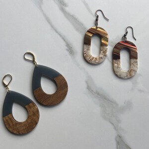 Wood and Green Acrylic Earrings