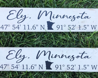 Personalized Coordinate Wood Sign, Custom City State Sign, Longitude Latitude Sign