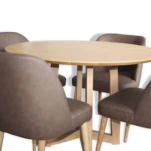 Table à manger ronde, plateau plaqué, pieds en bois massif, différentes dimensions