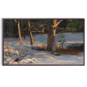Winter Frame TV Art Vintage Landscape Painting, Snow, Trees, Instant Download