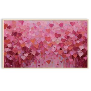 Frame TV Art Valentine&#39;s Day | Pink Hearts Textured Painting | Modern Romantic Valentine Decor