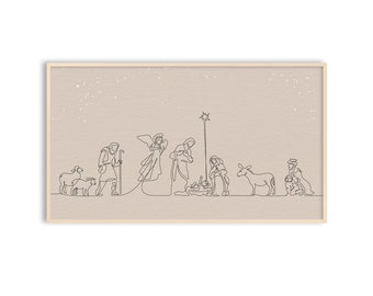 Frame TV Art Christmas, Jesus Born Line Art, Samsung Frame TV Art Winter