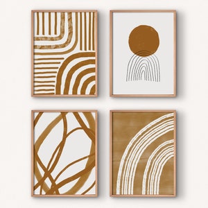 Boho Gallery Wall Art Set of 4, Printable Modern Abstract Art, Gallery Print Set, Instant Download