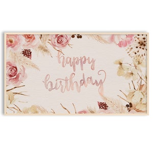 Frame TV Art Birthday, Pink Rose Flowers for Samsung Frame TV Birthday Party Decor