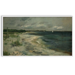 Summer Frame TV Art, Vintage Beach Painting, Digital Download, Coastal Home Decor