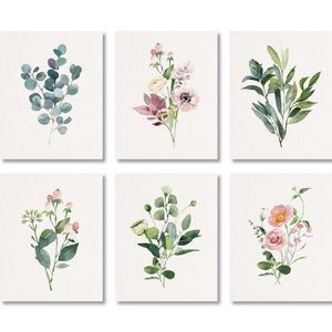 Wall Art Print Set of 6, 8X10 Art Print Gallery Wall Set, Watercolor Modern Botanical Print