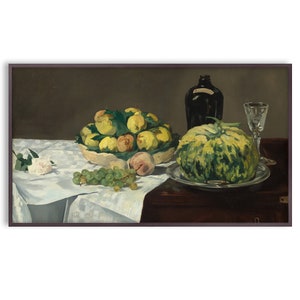 Samsung Frame TV Art Vintage Still Life Painting, Flower, Fruits, Instant Download