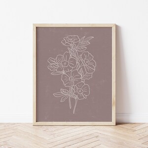 Flower Line Drawing Printable Wall Art | Farmhouse Kitchen Decor | Instant Download | Botanical Print