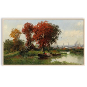 Samsung Frame TV Art Fall, Vintage Autumn Landscape Painting, Instant Download