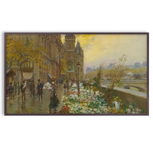 Samsung Frame TV Art Fall, Flower Market Vintage Painting, Instant Download