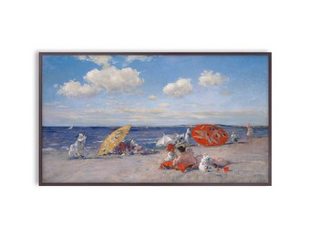 Summer Frame TV Art, Vintage Beach Landscape, Digital Download