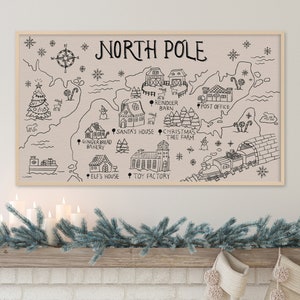 Christmas Frame TV Art, 4K North Pole Map, Santa Village, Instant download