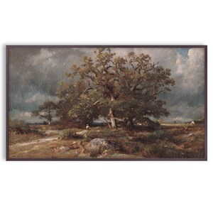 Samsung Frame TV Art Vintage Landscape Painting, Tree, Sky Art, Digital Download