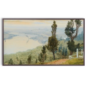 Samsung Frame TV Art Vintage Landscape Painting, Tree, Lake, Sky Vintage Art, Instant Download