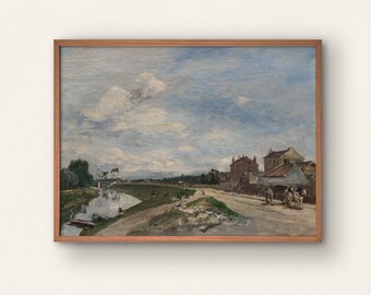 Pintura de paisagem vintage, arte de parede horizontal para impressão, download instantâneo