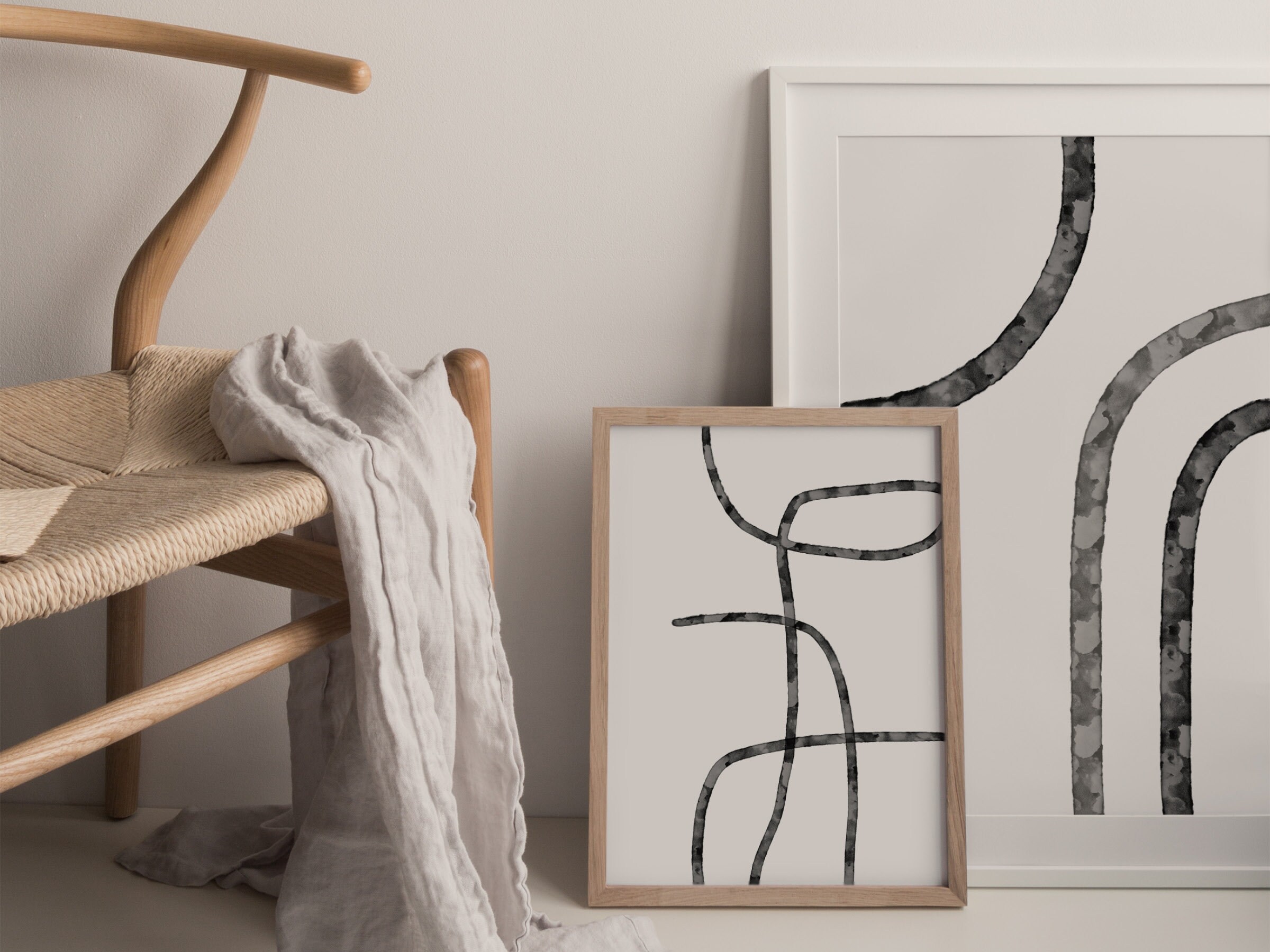 Minimal Abstract Wall Art Set of 2 Aesthetic Wall Art Etsy