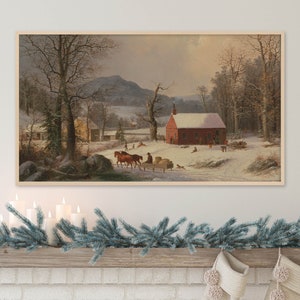 Samsung Frame TV Art Christmas, Winter Landscape Vintage Painting, Instant Download