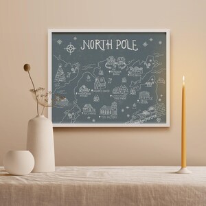 Weihnachten Nordpol Karte Print, druckbare Wandkunst, rustikale Winter Urlaub Kinderzimmer Wanddekoration, Santa Dorf Karte, digitaler Download