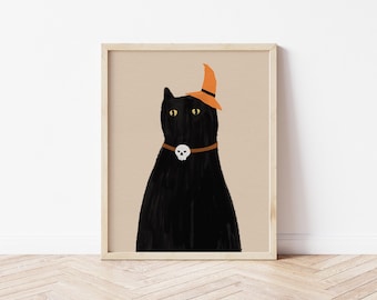 Halloween Printable Wall Art Cat | Spooky Home Decor | Kids Nursery Cute Funny Halloween Print | Digital Download
