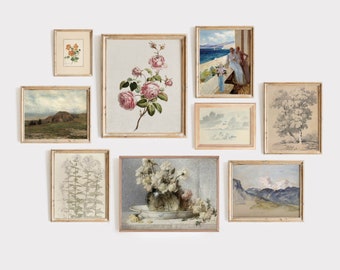 Gallery Wall Art Set | Vintage Botanical Floral Prints | Soft Cottage Decor | Digital Download