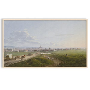 Samsung Frame TV Art Vintage Painting Landscape, Carriage, Horse, City Vintage Art