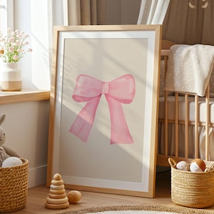 Girl Nursery Print | Pink Bow Poster | Printable Wall Art | Digital Download | Neutral Kids Room Decor