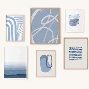 Lake House Gallery Wall Set, Art Print Set of 6, Printable Abstract Art, Beach House Modern Print, Instant Download