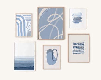 Abstract Light Blue Art Print Set, Coastal Lake House Gallery Wall (Digital Download)