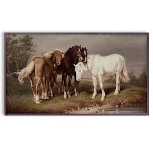 Samsung Frame TV Art Classic Vintage Horse Painting, Landscape, Digital Download
