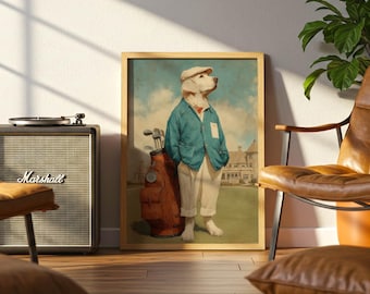 Golf Wall Art | Vintage Golf Dog Portrait | Preppy Country Club Decor | Digital Download