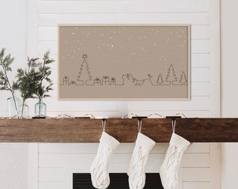 Samsung Frame TV Art Christmas, Santa, Snow, Christmas Tree Minimal Line Art
